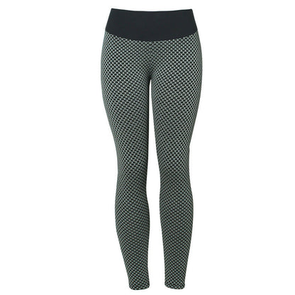 pikywiky high-waisted athletic leggings in black and grey with a textured honeycomb pattern for a sculpting fit.