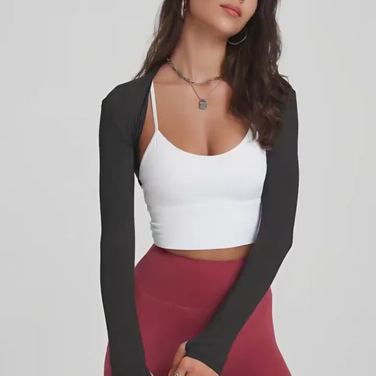 Women's Long Sleeve Cropped Workout Shrug video | Pikywiky